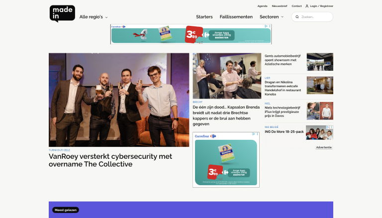 VanRoey versterkt cybersecurity met overname The Collective, mannen vieren met champagne op een podium, nieuwswebsite.